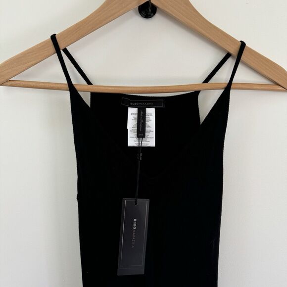 BCBGMAXAZRIA “NEKA”Black Knit Ribbed Maxi Dress Cutout Draped Back XXS NEW Tags - Picture 2 of 14